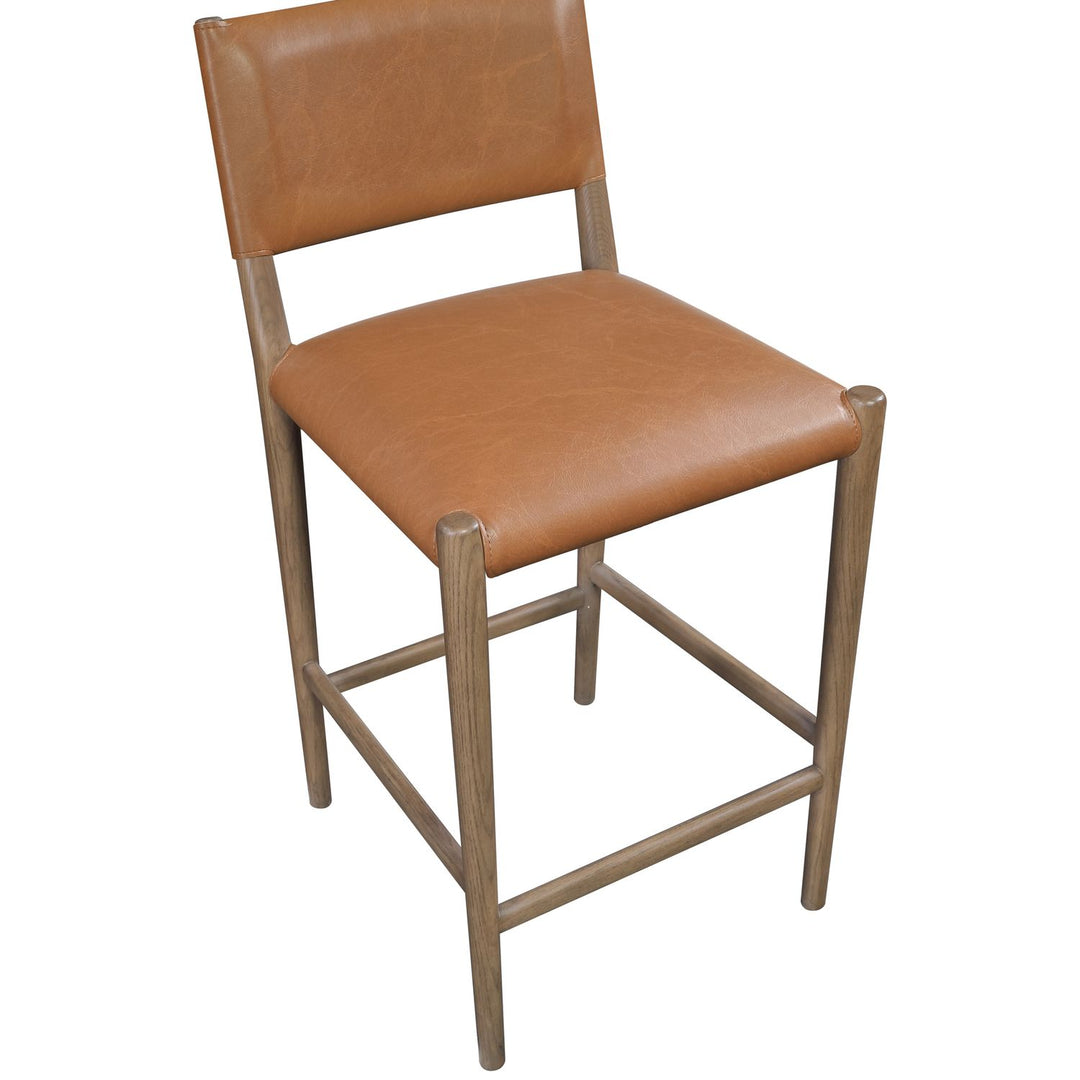 Andie Vegan Leather Upholstered Counter Stool — Cognac / Stained Brown