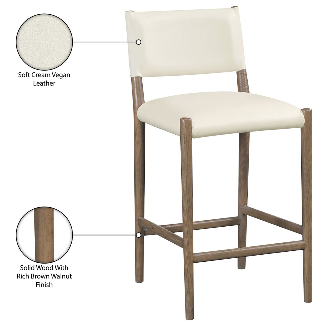 Andie Vegan Leather Upholstered Counter Stool — Cream / Stained Brown