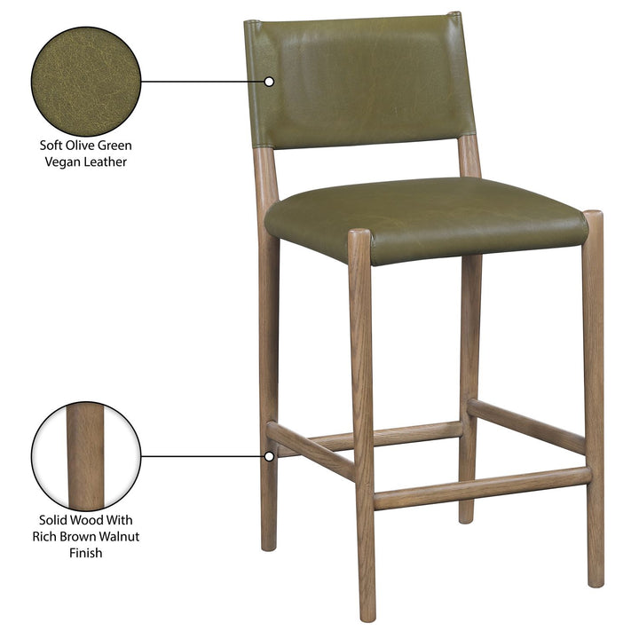 Andie Vegan Leather Upholstered Counter Stool — Olive / Stained Brown