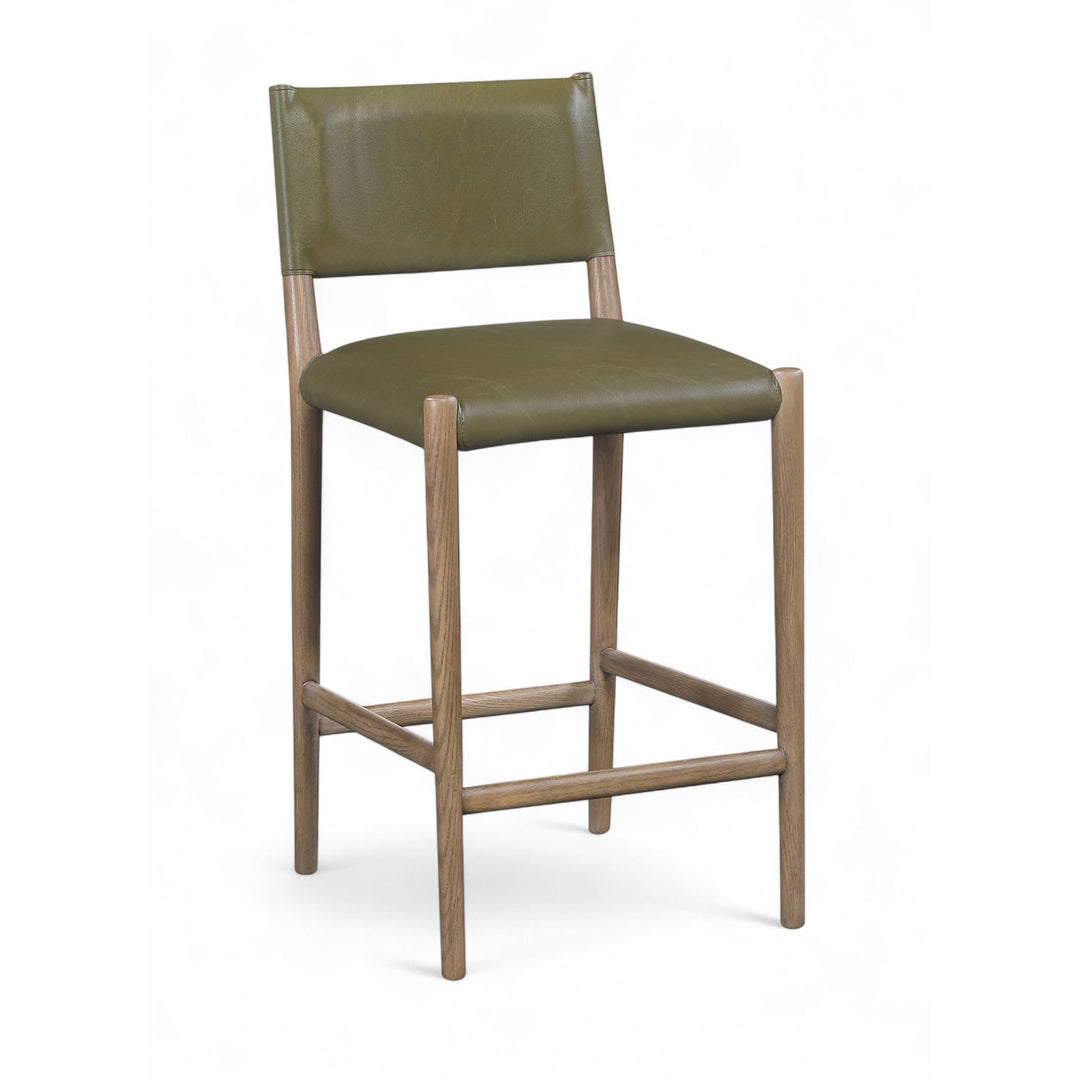 Andie Vegan Leather Upholstered Counter Stool — Olive / Stained Brown