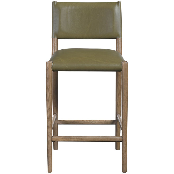 Andie Vegan Leather Upholstered Counter Stool — Olive / Stained Brown