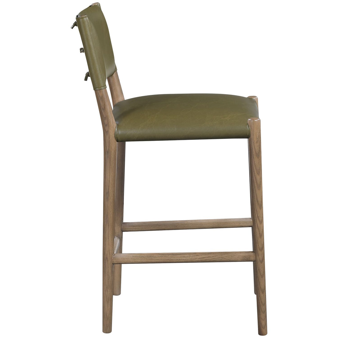 Andie Vegan Leather Upholstered Counter Stool — Olive / Stained Brown