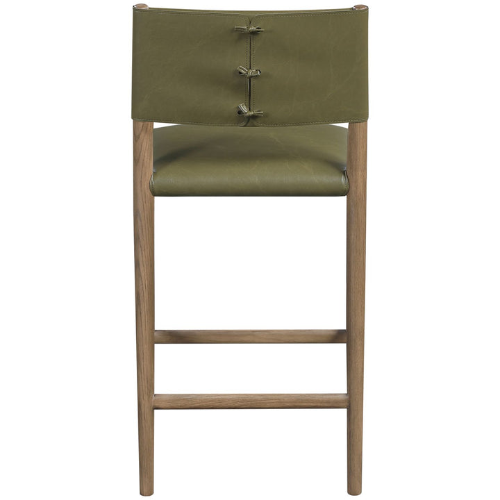 Andie Vegan Leather Upholstered Counter Stool — Olive / Stained Brown
