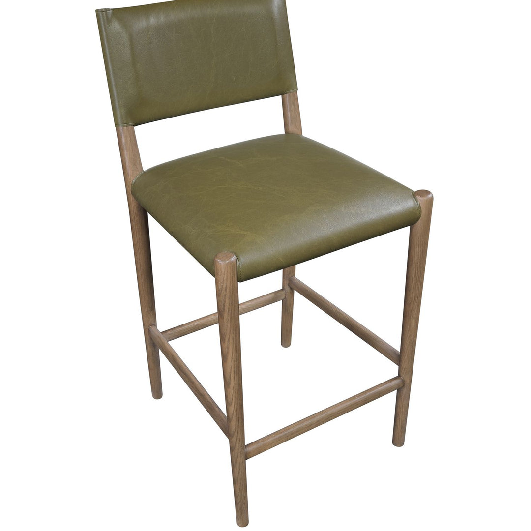 Andie Vegan Leather Upholstered Counter Stool — Olive / Stained Brown