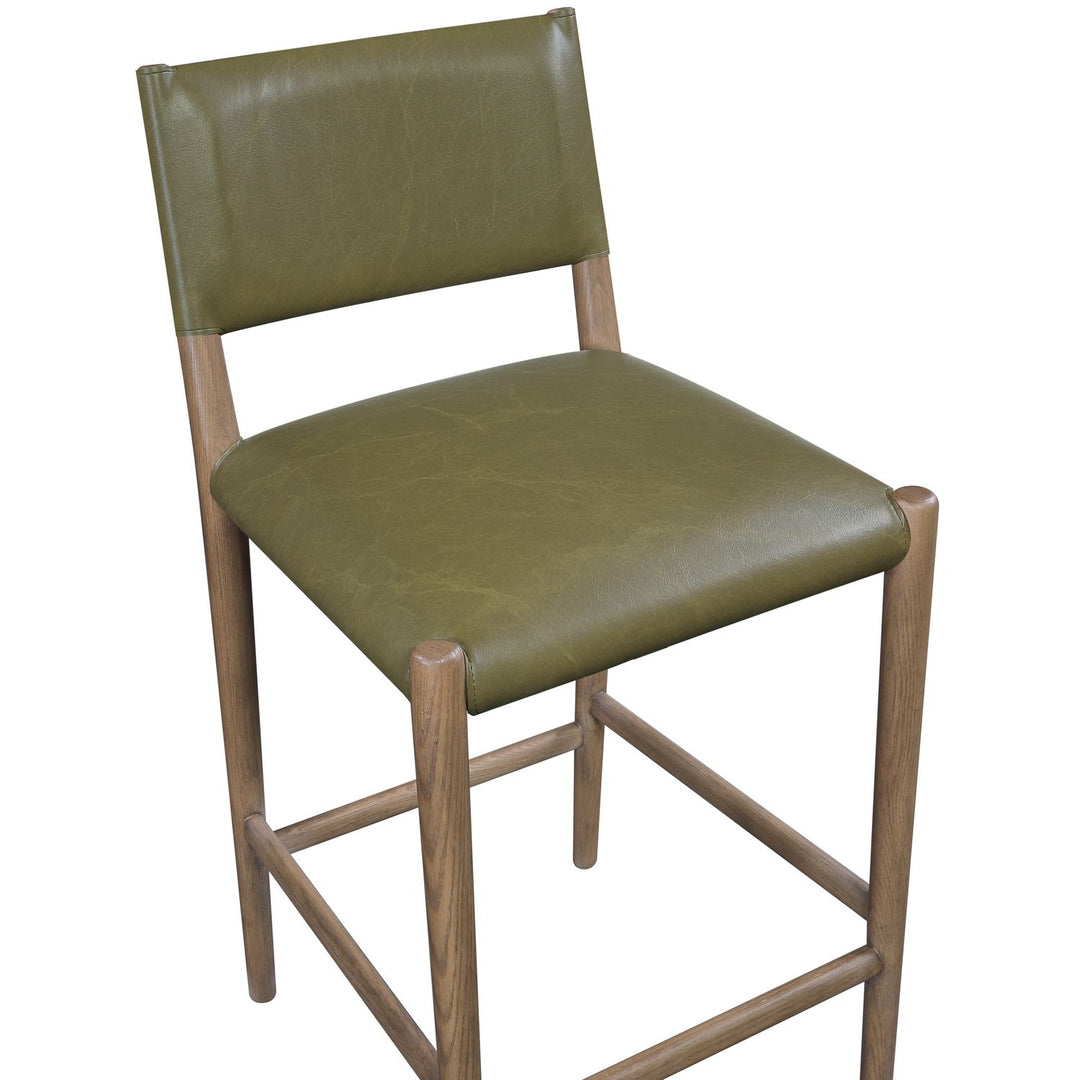 Andie Vegan Leather Upholstered Counter Stool — Olive / Stained Brown