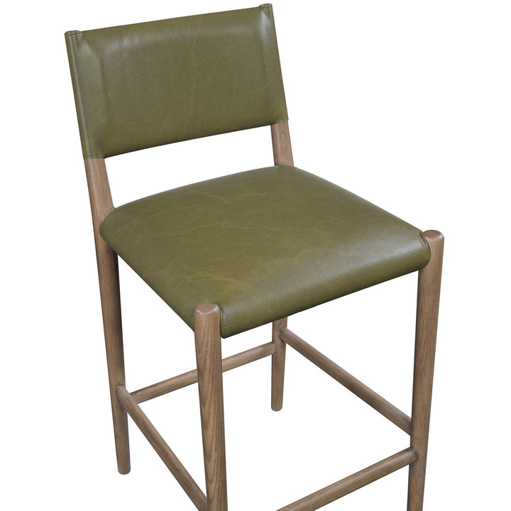 Andie Vegan Leather Upholstered Counter Stool — Olive / Stained Brown