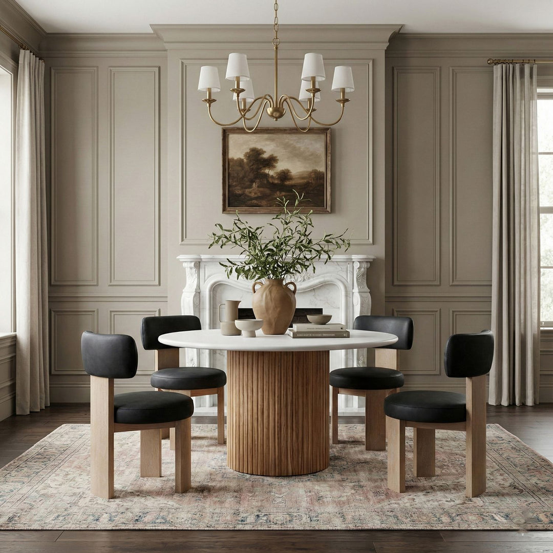 Atelier Vegan Leather Upholstered Dining Chair — Black / Painted Natural