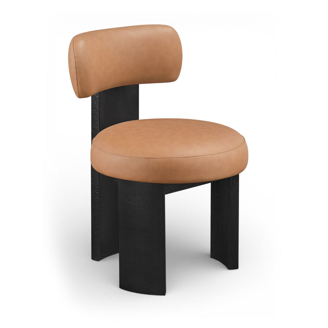 Atelier Vegan Leather Upholstered Dining Chair — Cognac / Painted Black