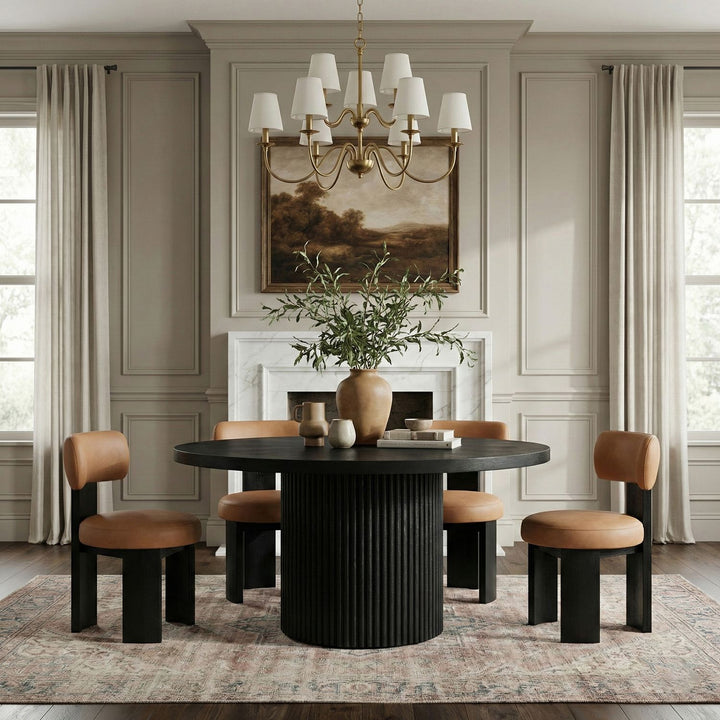 Atelier Vegan Leather Upholstered Dining Chair — Cognac / Painted Black