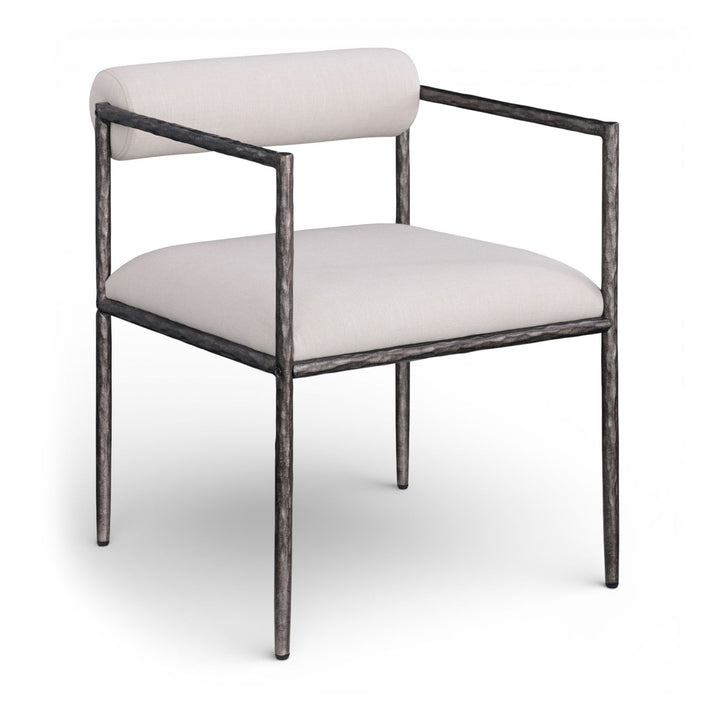 Axis Linen Textured Fabric Upholstered Dining Chair — Beige / Powder Coated Antique Black