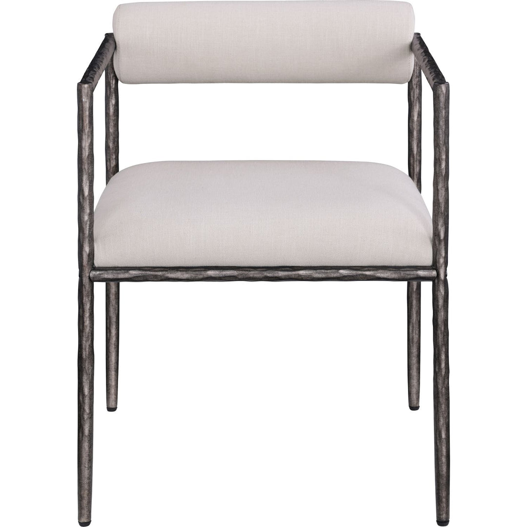 Axis Linen Textured Fabric Upholstered Dining Chair — Beige / Powder Coated Antique Black