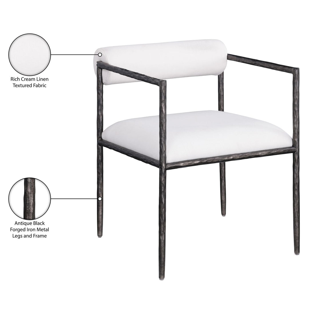 Axis Linen Textured Fabric Upholstered Dining Chair — Cream / Powder Coated Antique Black
