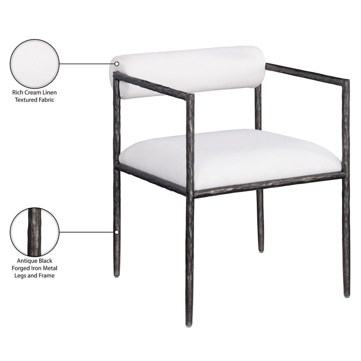 Axis Linen Textured Fabric Upholstered Dining Chair — Cream / Powder Coated Antique Black