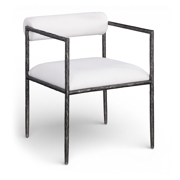Axis Linen Textured Fabric Upholstered Dining Chair — Cream / Powder Coated Antique Black