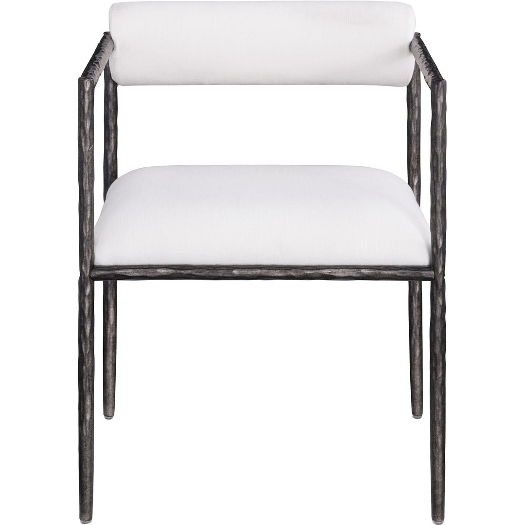 Axis Linen Textured Fabric Upholstered Dining Chair — Cream / Powder Coated Antique Black