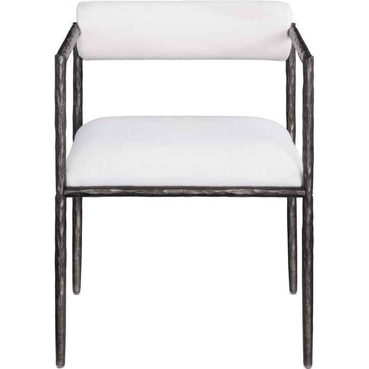 Axis Linen Textured Fabric Upholstered Dining Chair — Cream / Powder Coated Antique Black