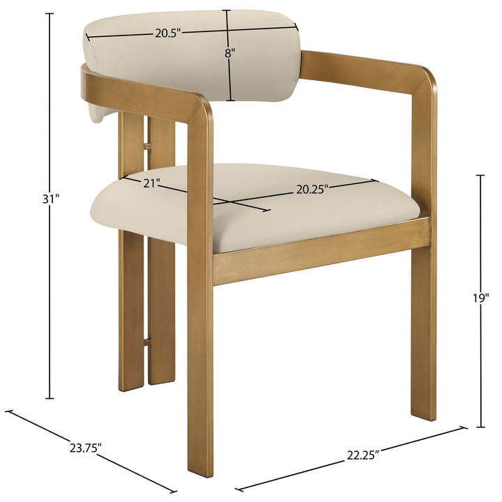 Aurum Vegan Leather Upholstered Dining Chair — Beige / Brushed Brass