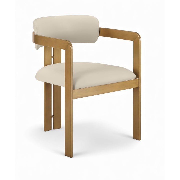 Aurum Vegan Leather Upholstered Dining Chair — Beige / Brushed Brass