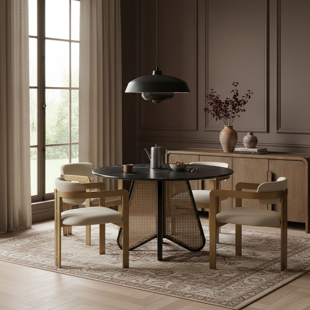 Aurum Vegan Leather Upholstered Dining Chair — Beige / Brushed Brass