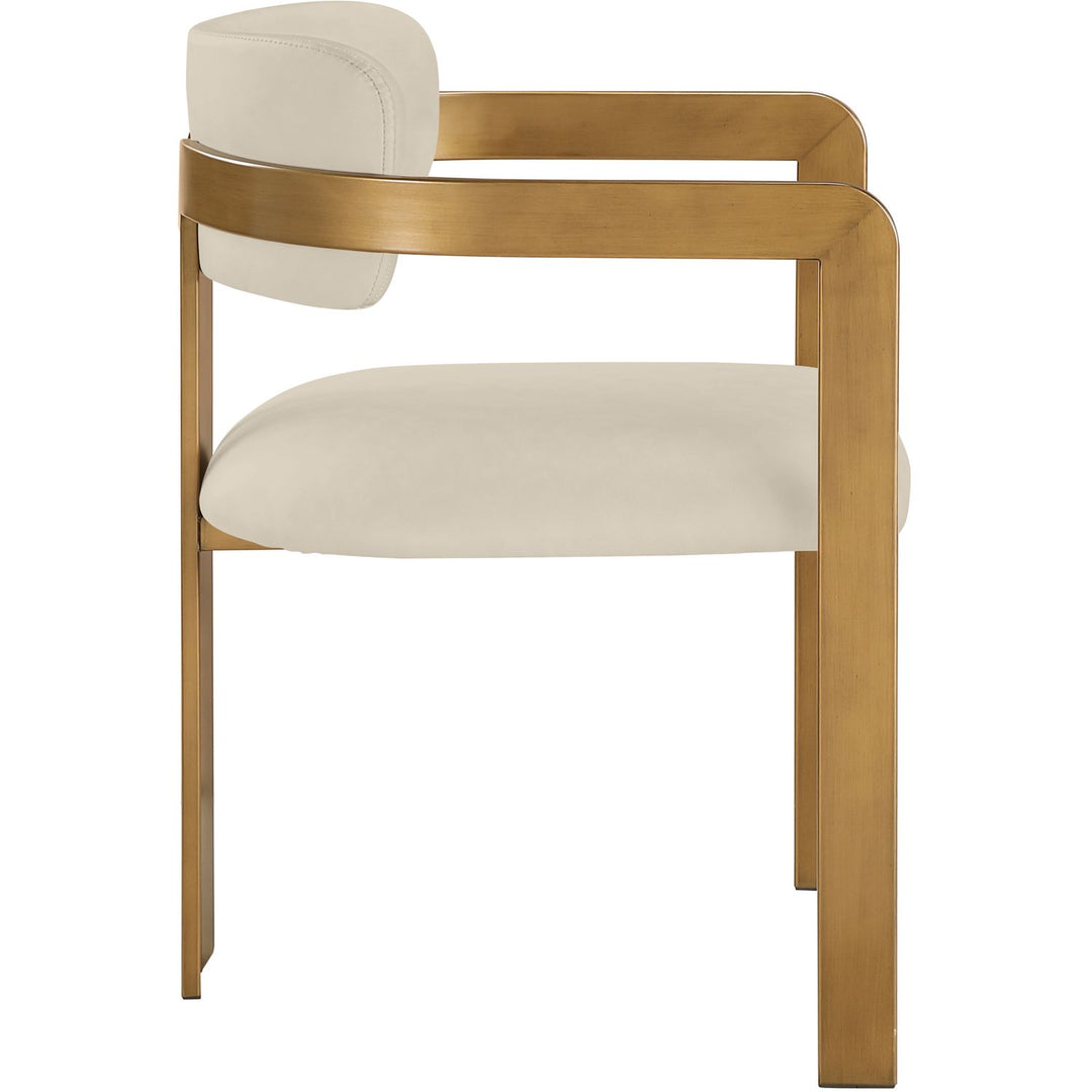 Aurum Vegan Leather Upholstered Dining Chair — Beige / Brushed Brass