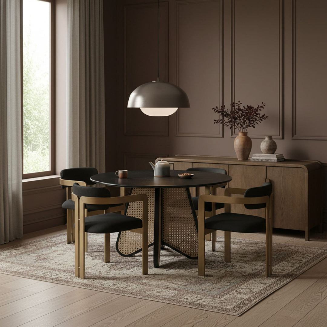 Aurum Vegan Leather Upholstered Dining Chair — Black / Brushed Brass