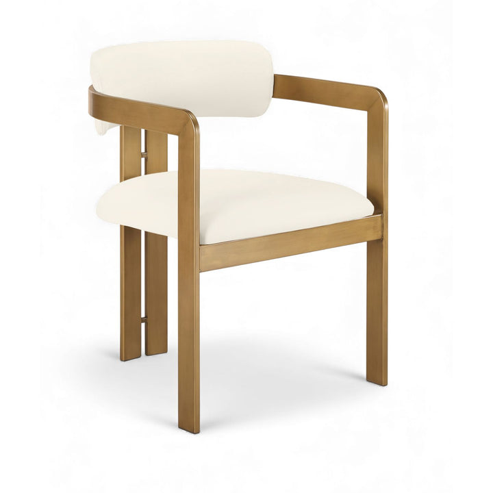Aurum Vegan Leather Upholstered Dining Chair — Cream / Brushed Brass