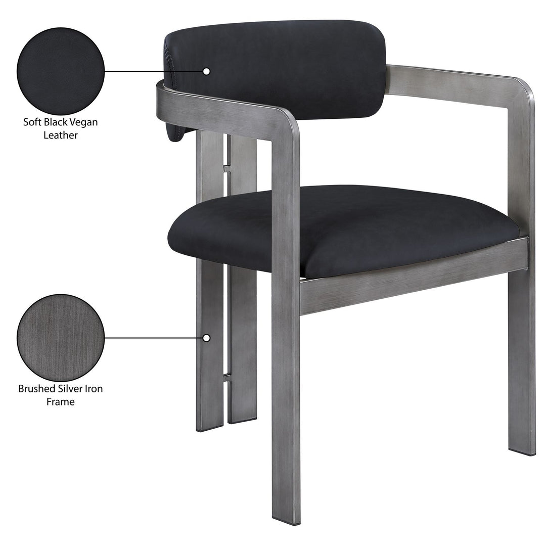 Aurum Vegan Leather Upholstered Dining Chair — Black / Brushed Silver