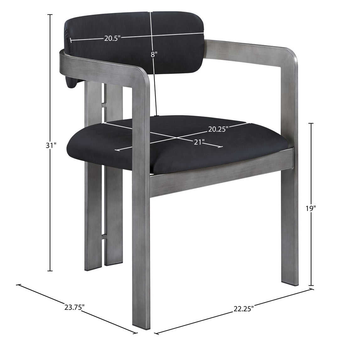 Aurum Vegan Leather Upholstered Dining Chair — Black / Brushed Silver