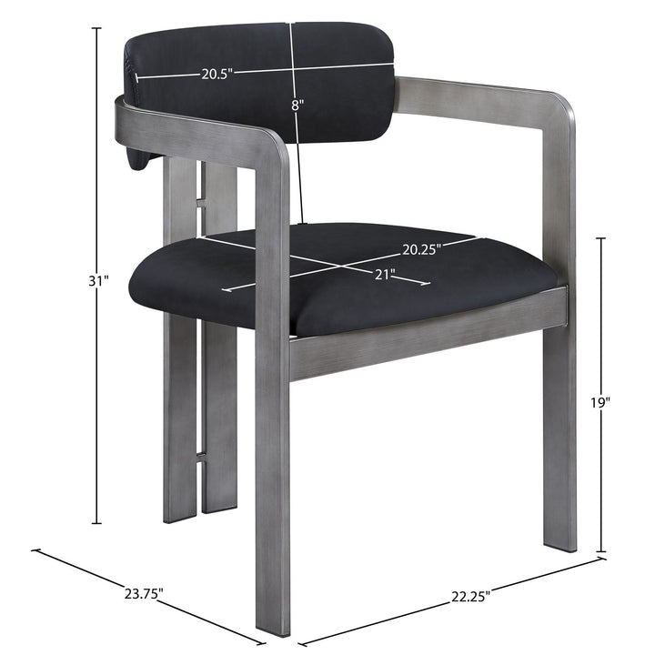 Aurum Vegan Leather Upholstered Dining Chair — Black / Brushed Silver