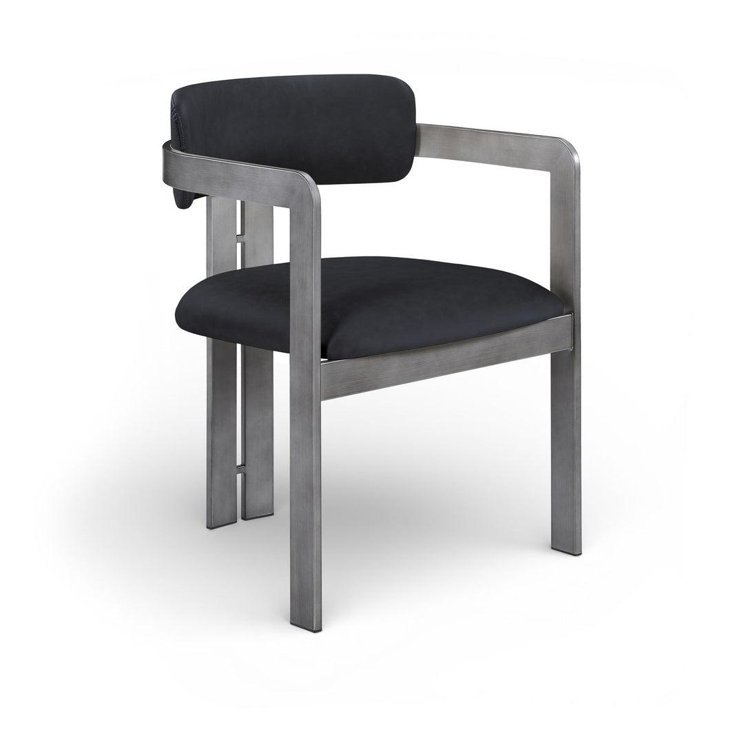 Aurum Vegan Leather Upholstered Dining Chair — Black / Brushed Silver