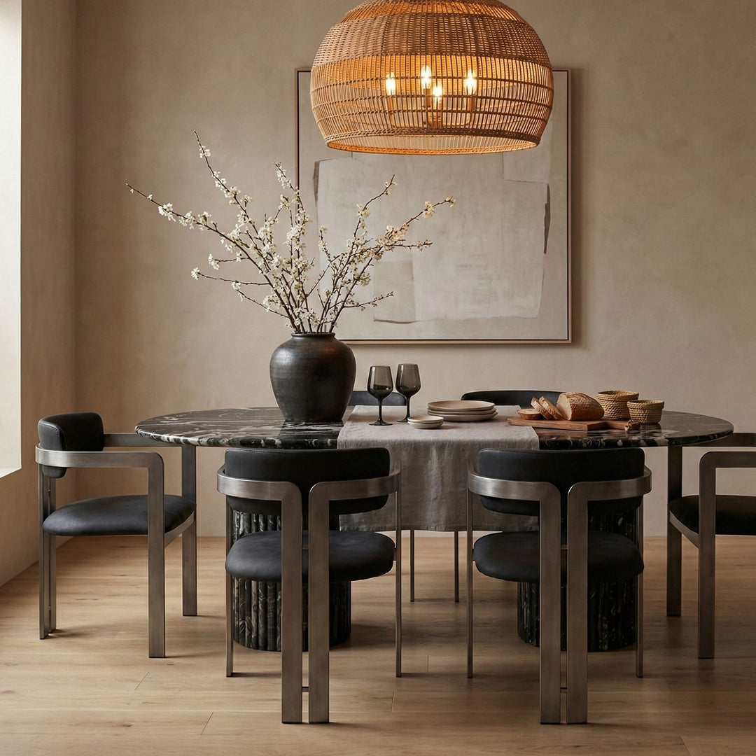 Aurum Vegan Leather Upholstered Dining Chair — Black / Brushed Silver