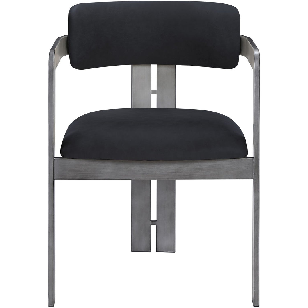 Aurum Vegan Leather Upholstered Dining Chair — Black / Brushed Silver