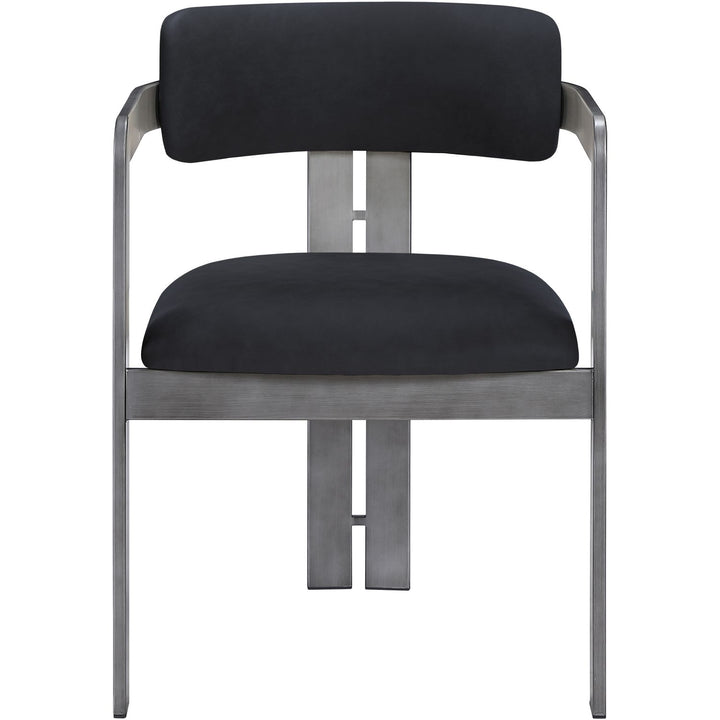 Aurum Vegan Leather Upholstered Dining Chair — Black / Brushed Silver