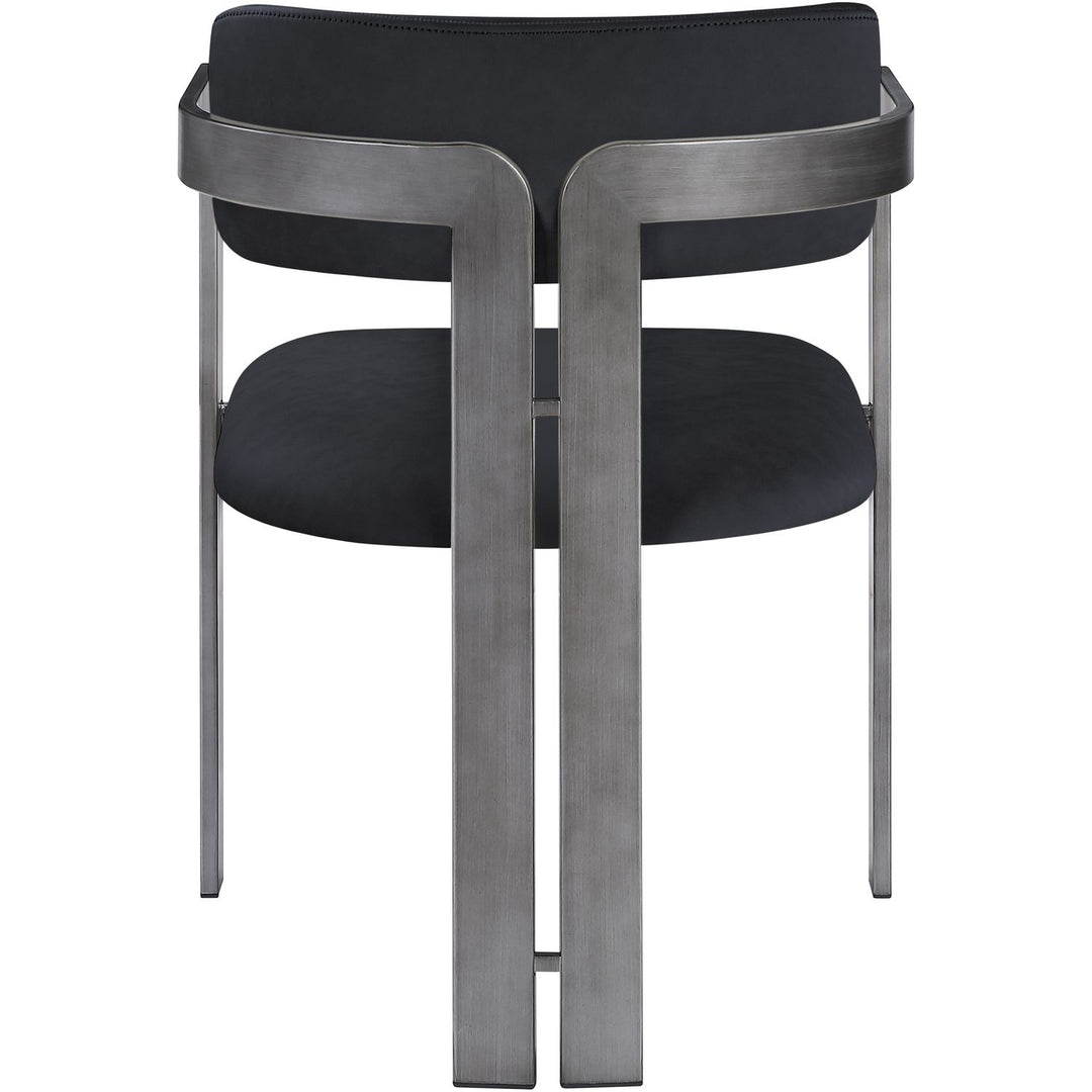 Aurum Vegan Leather Upholstered Dining Chair — Black / Brushed Silver