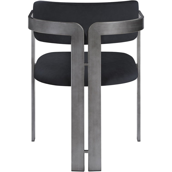 Aurum Vegan Leather Upholstered Dining Chair — Black / Brushed Silver