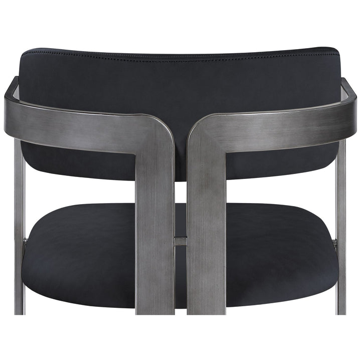 Aurum Vegan Leather Upholstered Dining Chair — Black / Brushed Silver