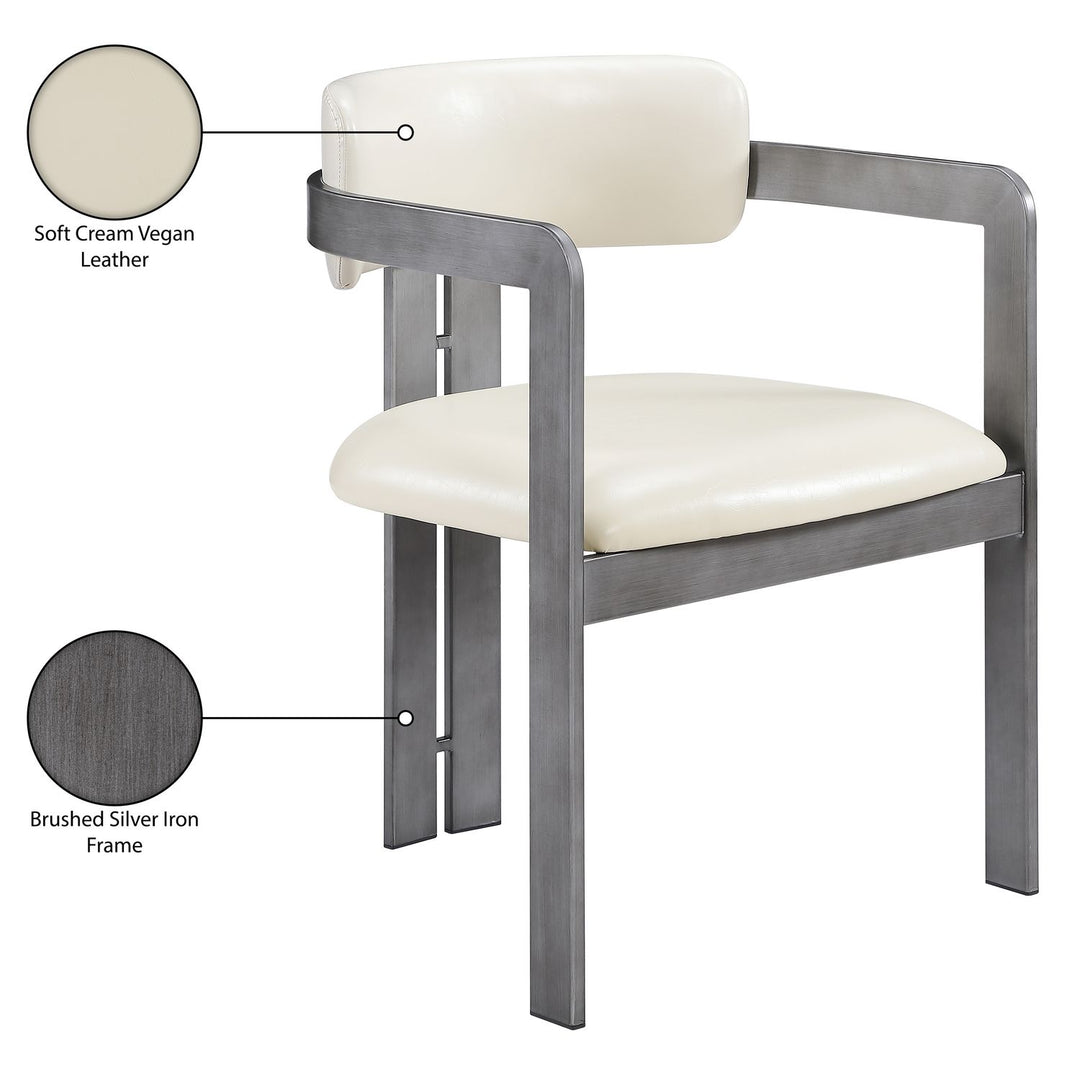 Aurum Vegan Leather Upholstered Dining Chair — Cream / Brushed Silver