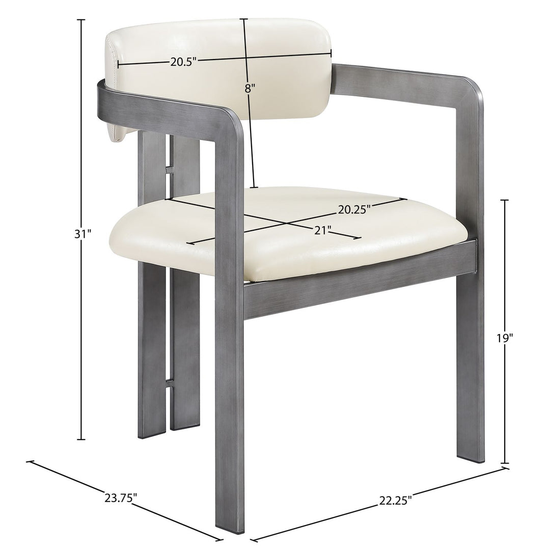 Aurum Vegan Leather Upholstered Dining Chair — Cream / Brushed Silver