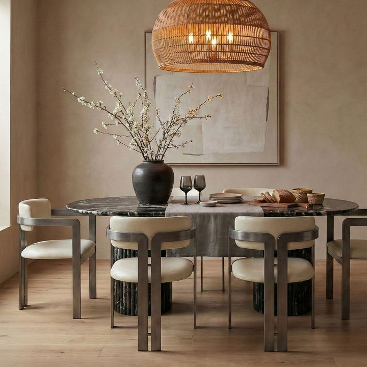 Aurum Vegan Leather Upholstered Dining Chair — Cream / Brushed Silver