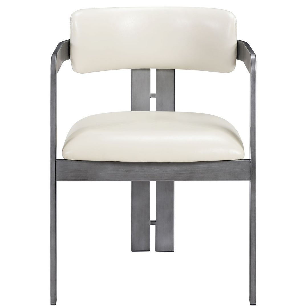 Aurum Vegan Leather Upholstered Dining Chair — Cream / Brushed Silver