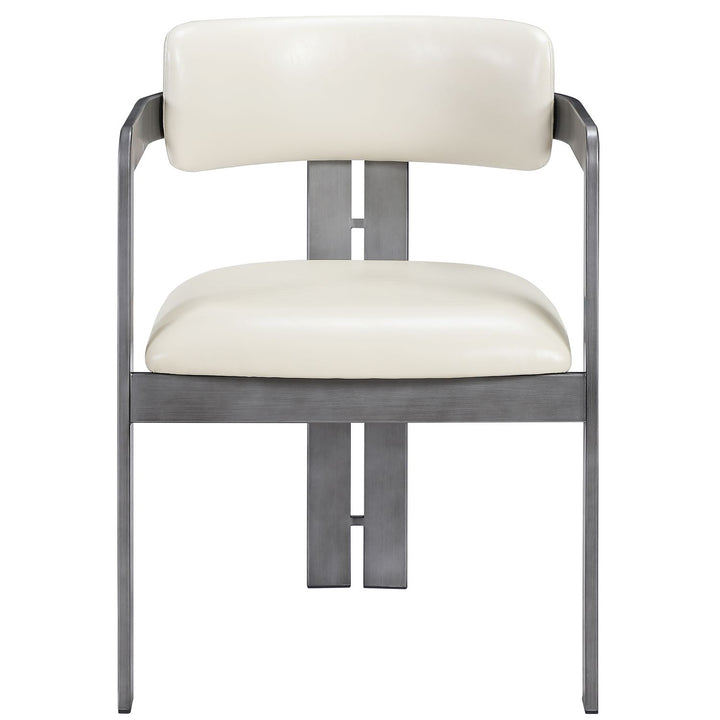Aurum Vegan Leather Upholstered Dining Chair — Cream / Brushed Silver
