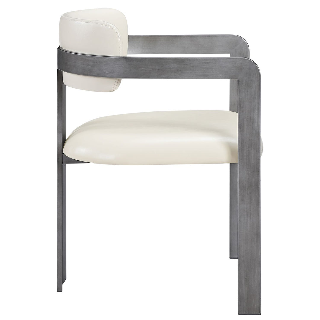 Aurum Vegan Leather Upholstered Dining Chair — Cream / Brushed Silver