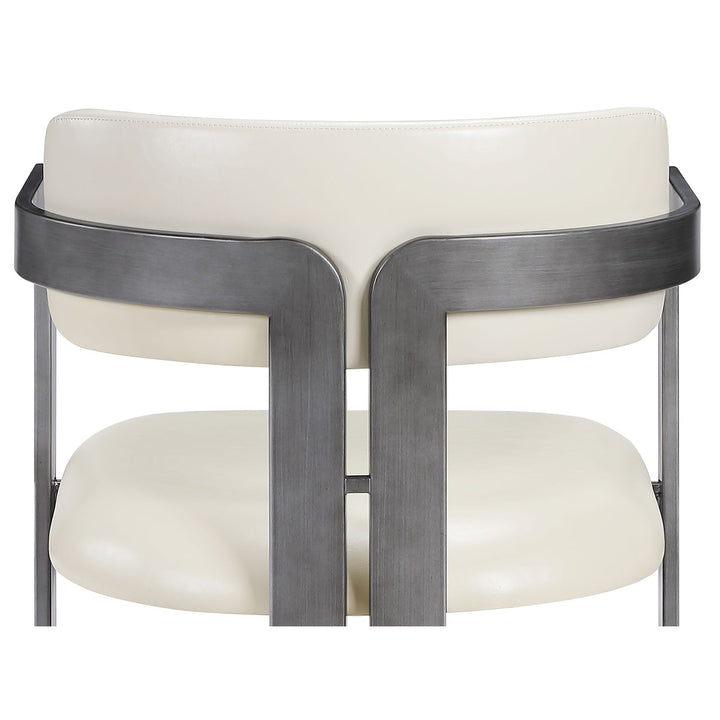 Aurum Vegan Leather Upholstered Dining Chair — Cream / Brushed Silver