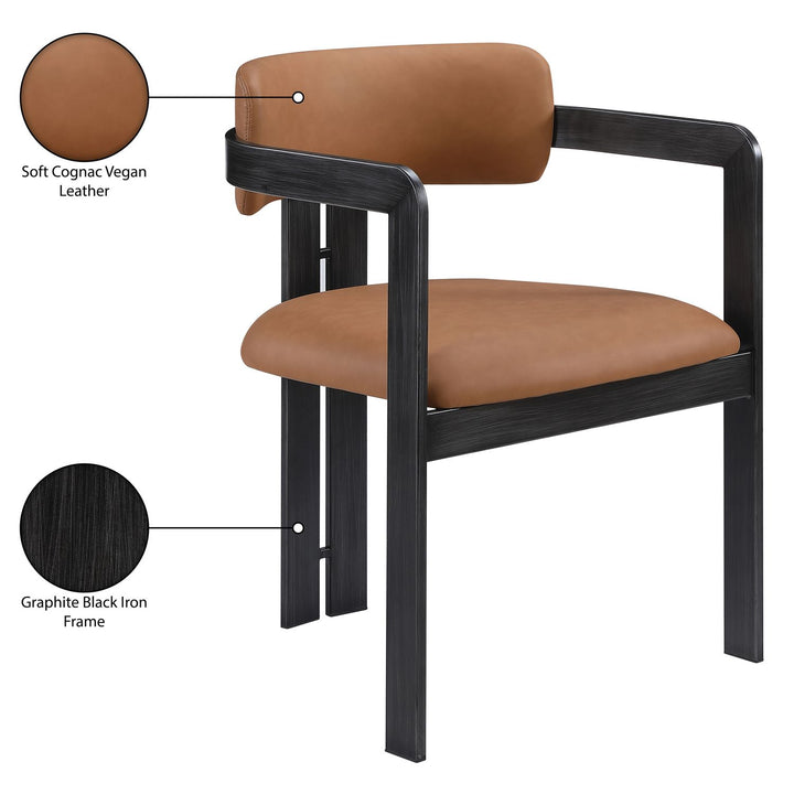 Aurum Vegan Leather Upholstered Dining Chair — Cognac / Graphite Black