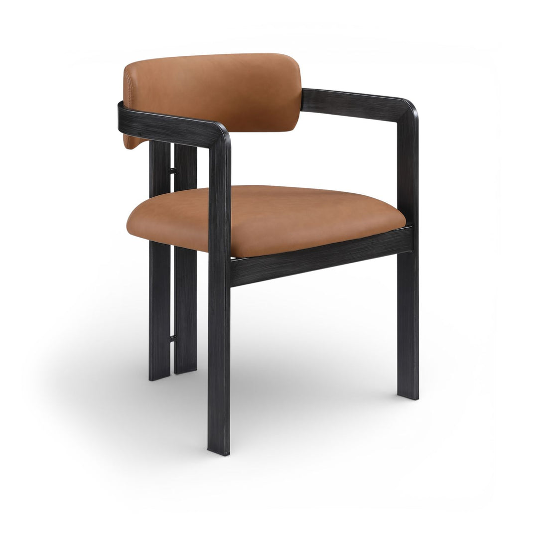 Aurum Vegan Leather Upholstered Dining Chair — Cognac / Graphite Black