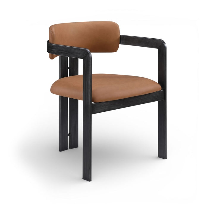Aurum Vegan Leather Upholstered Dining Chair — Cognac / Graphite Black