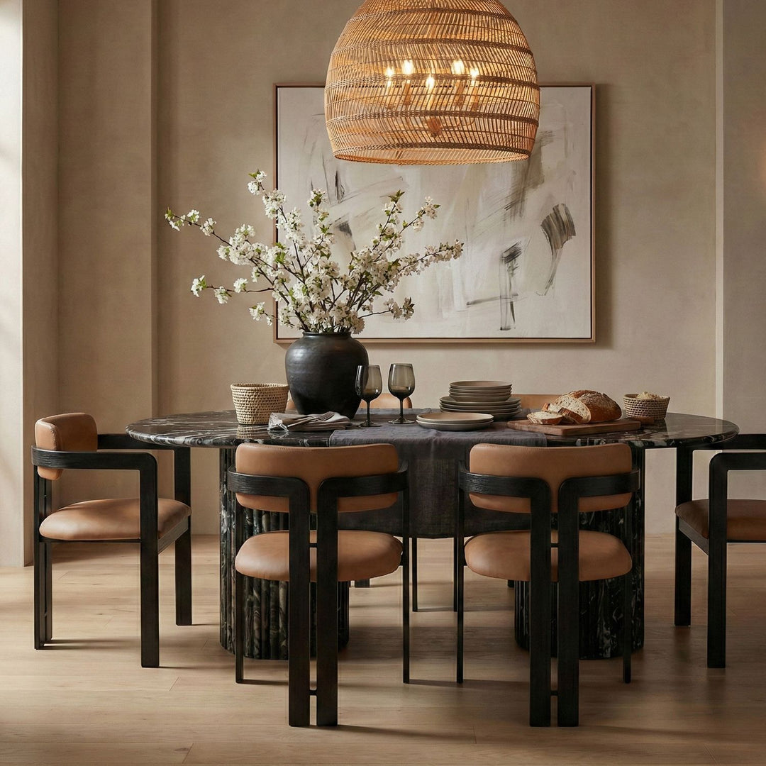 Aurum Vegan Leather Upholstered Dining Chair — Cognac / Graphite Black