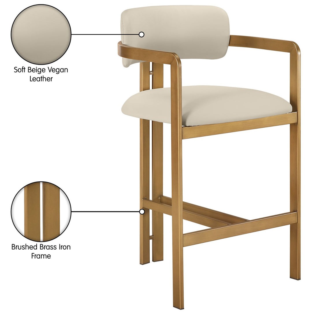 Aurum Vegan Leather Upholstered Counter Stool — Beige / Brushed Brass