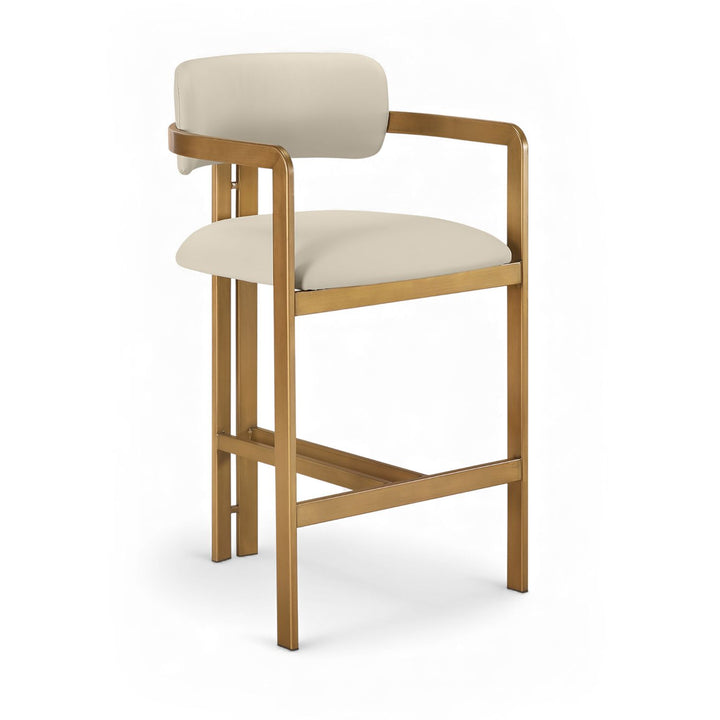 Aurum Vegan Leather Upholstered Counter Stool — Beige / Brushed Brass