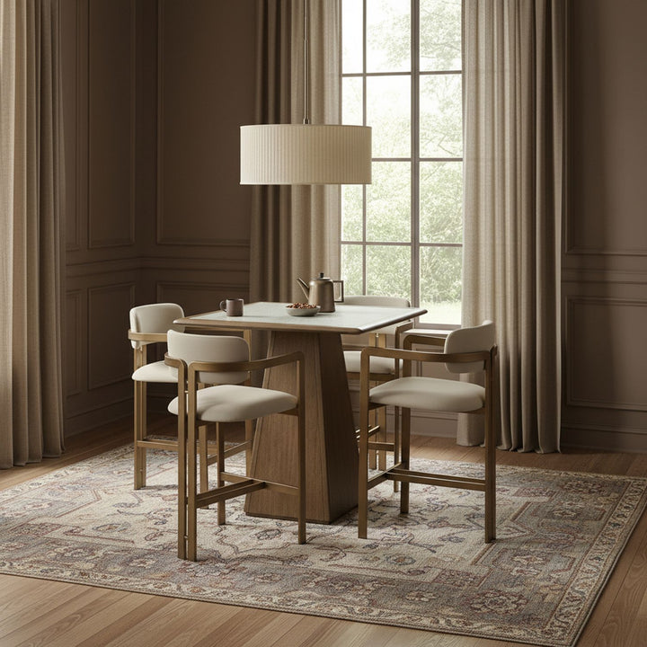 Aurum Vegan Leather Upholstered Counter Stool — Beige / Brushed Brass